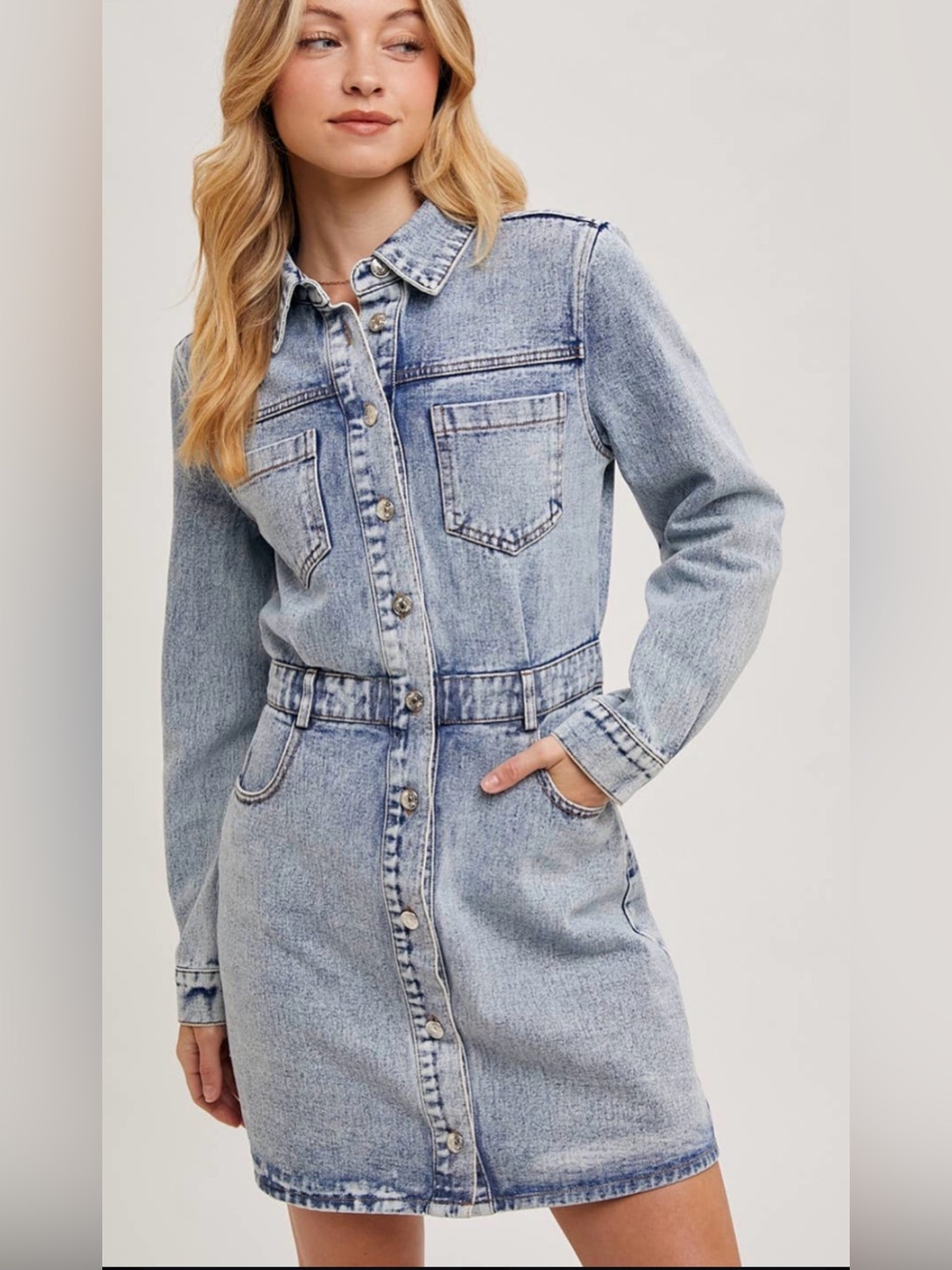 Zara Jeans Denim Long Sleeve Bruiser Mini  Shirt Dress Sz M